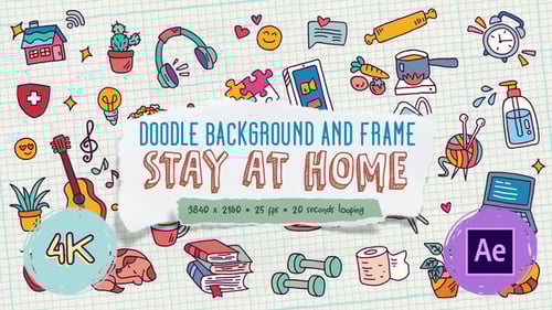 Doodle Background and Frame - Stay At Home