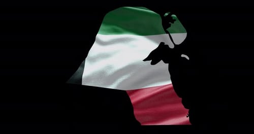Waving Kuwait Flag Map Silhouette Animated Loop