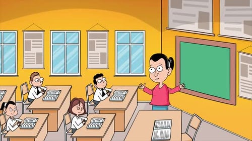 Animated Classroom Scene with Teacher and Students Learning