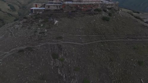 Aerial View At The Gergeti Trinity Church Tsminda Sameba