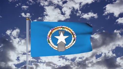 Northern Mariana Islands Flag Waving in Cloudy Sky