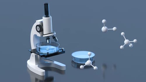 Modern 3D Science Lab Microscope and Molecules Animation