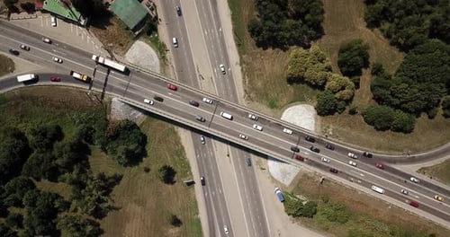 Top Down Aerial View of Transportation Highway Overpass, Ringway, Roundabout