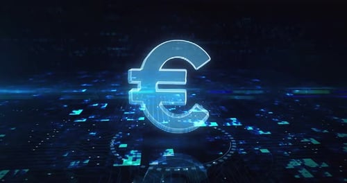 Futuristic Euro Symbol Reveal on Digital Circuit Board