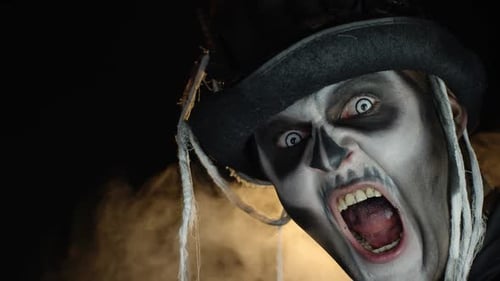 Scary Halloween Makeup Scream in Dark Studio