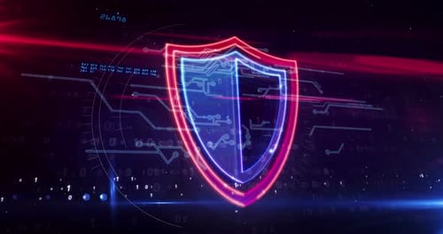 Futuristic Digital Security Shield Animation with Neon Glow