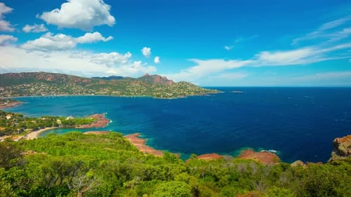 Picturesque Coastline Landscape with Mountains and Azure Ocean