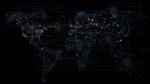 Futuristic World Map Digital Data Network Display