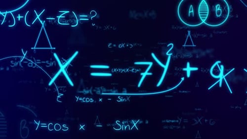 Animated Neon Science Formulas and Geometric Shapes Background
