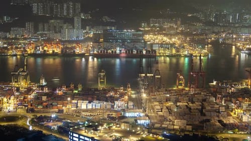 Hong Kong Skyview Containers Port at Night