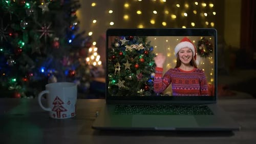 Christmas Video Call on Laptop with Tree