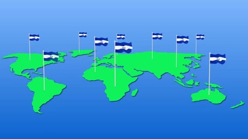 Animated World Map with Waving Country Flags
