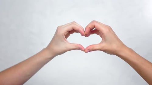 Closeup Two Female Homosexual Hand Making Love Gesture Showing Heart Shape Isolated