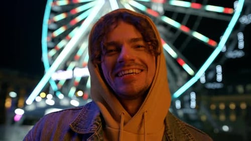 Happy Man Laughing on Urban Street