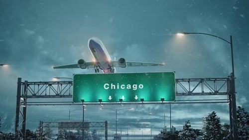 Airplane Take Off Chicago in Christmas