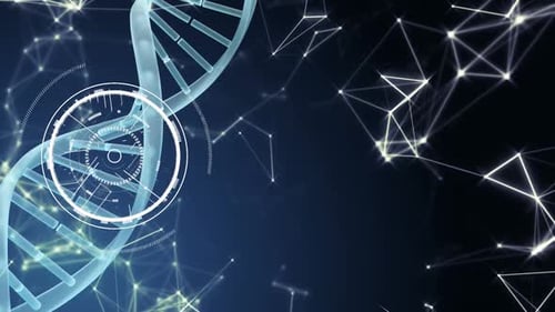 Drehender DNA-Strang auf dunkelblauem Hintergrund