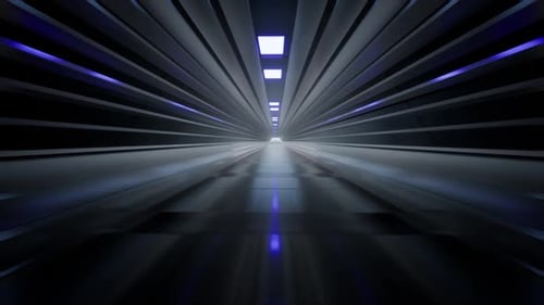 Flying The Tunnel With Blue Lights That Are Reflected Everywhere A4