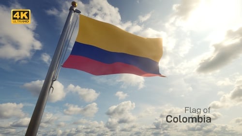 Colombia National Flag Waving in Realistic Sky