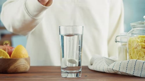Effervescent Tablet Dissolving in Glass of Water