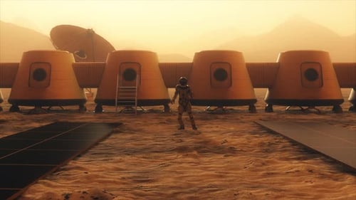 Astronaute sur la planète Mars exécutant une danse à sa base