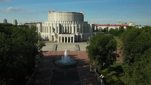 Top View of the Building of the Bolshoi Opera and Ballet Theater and Park in Minsk.Public Building