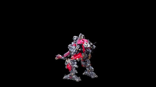 Futuristic Red Robot Performing Energetic Dance Animation with Alpha Channel