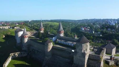 Aerial View of the Ruins of a Large Medieval Castle in Europe