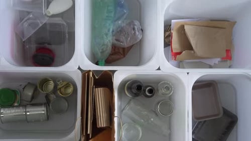 Person Sorting Waste into Recycling Sorter