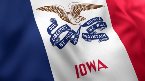 Waving Iowa State Flag with Realistic Fabric Movement