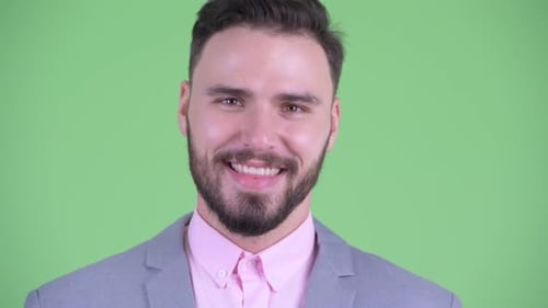 Smiling Man in Gray Suit, Close Up Portrait