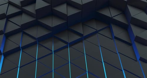 Dark and blue glow triangle moving background.