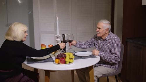 Elderly Couple Celebrating Anniversary with Wine at Home