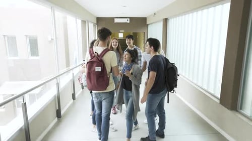 Group of Students Taking Selfie in School Hallway