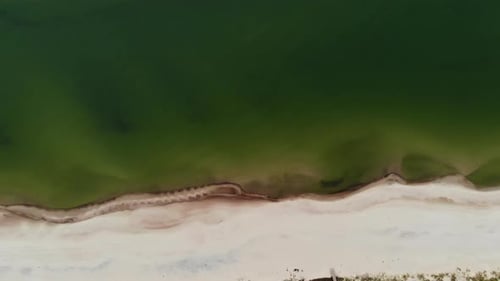 AERIAL: View of a Beach and Green Color Sea From Above on a Sunny Day