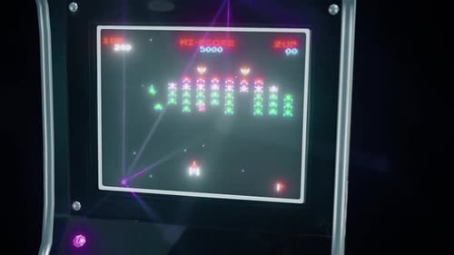 Retro Neon Arcade Machine with Pixel Game Display