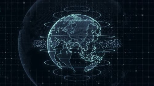 Технологический фон глобальной карты мира, визуализация больших данных с помощью цифрового глобуса V2