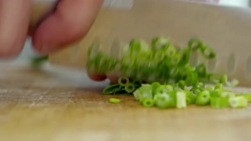 Close Up of Chopping Spring Onion