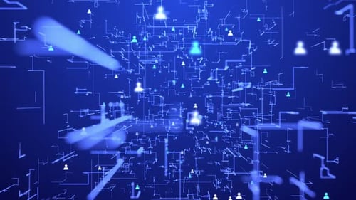 Digital Network with User Icons and Data Connections Loop