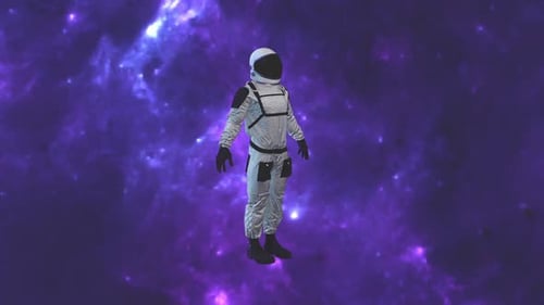 3D Astronaut Rotating in Space with Nebula Background