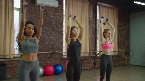 Women Lifting Dumbbells in Gym Workout