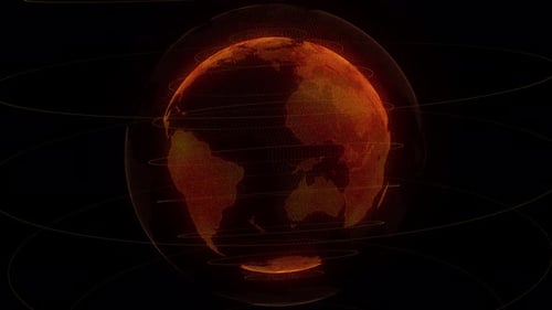 Futuristic Digital Earth Globe Rotation with Wireframe Technology Lines