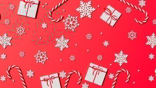 Festive Christmas Animation with Snowflakes, Candy Canes, and Gift Boxes
