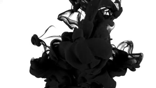Abstract Black Fluid Floating on White Background