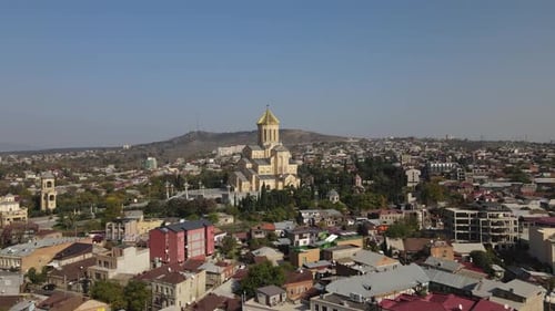 Stunning View of Cathedral of Holy Trinity in Tbilisi Georgia Cityscape