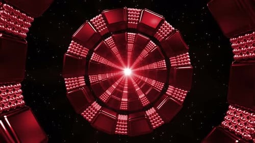 Abstract Red Geometric Tunnel with Glowing Light Loop