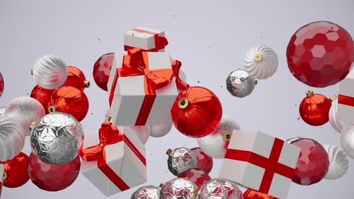 3D Falling Christmas Ornaments and Gift Boxes Animation
