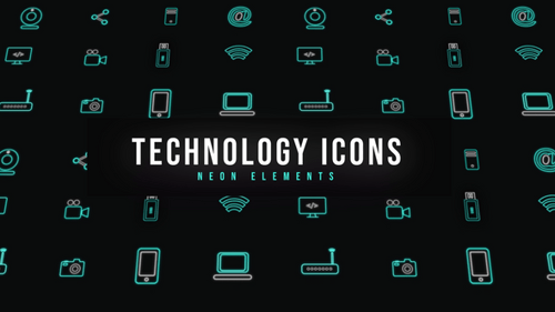 Animated Neon Technology Icons Line Art Reveal