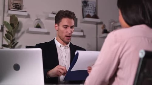 Interview for People Will Be Conducted By Man in Business Suit in Office for Vacancy Spbi