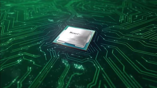 Mikrochip, künstliches Datenverarbeitungsnetzwerk, Luftleitungstechnologie, IOT, abstrakter Datenhintergrund