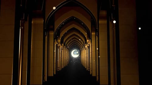 Golden Archway Tunnel with Islamic Crescent Moon and Star